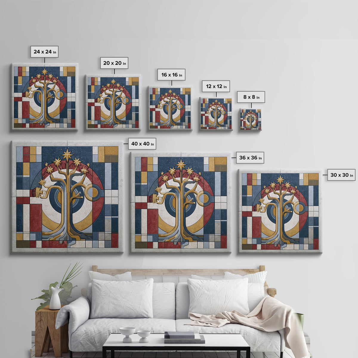 Geometric Tree of Life Framed Canvas Print, Sacred Geometry Art, Decorations, Living Room Decor, Geometry, Minimalist Decor, SGA-1x1-63