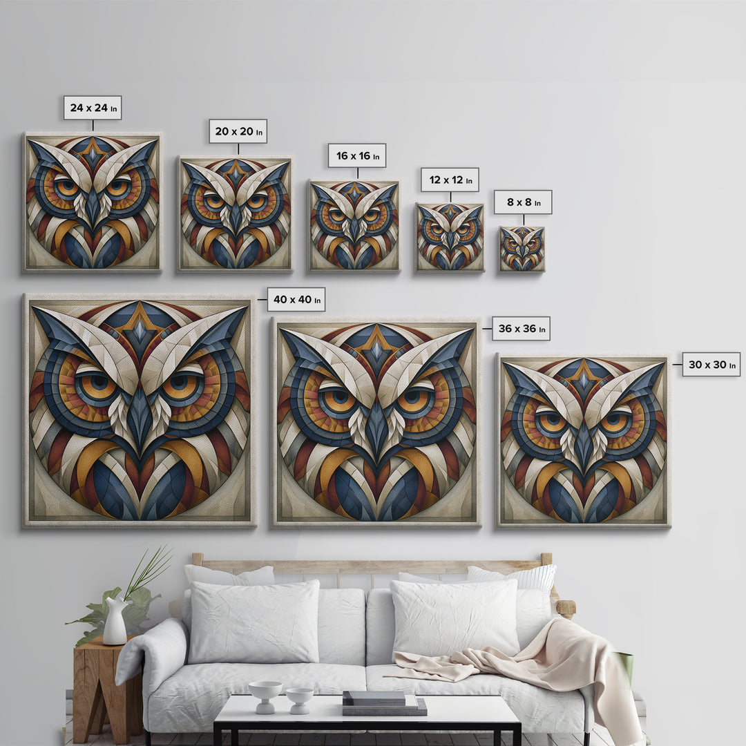 Sacred Owl Formed from Symmetrical Linework Canvas Print, Sacred Geometry Art, Rustic Home Decor, Living Room Decor, Geometry, SGA-1x1-66
