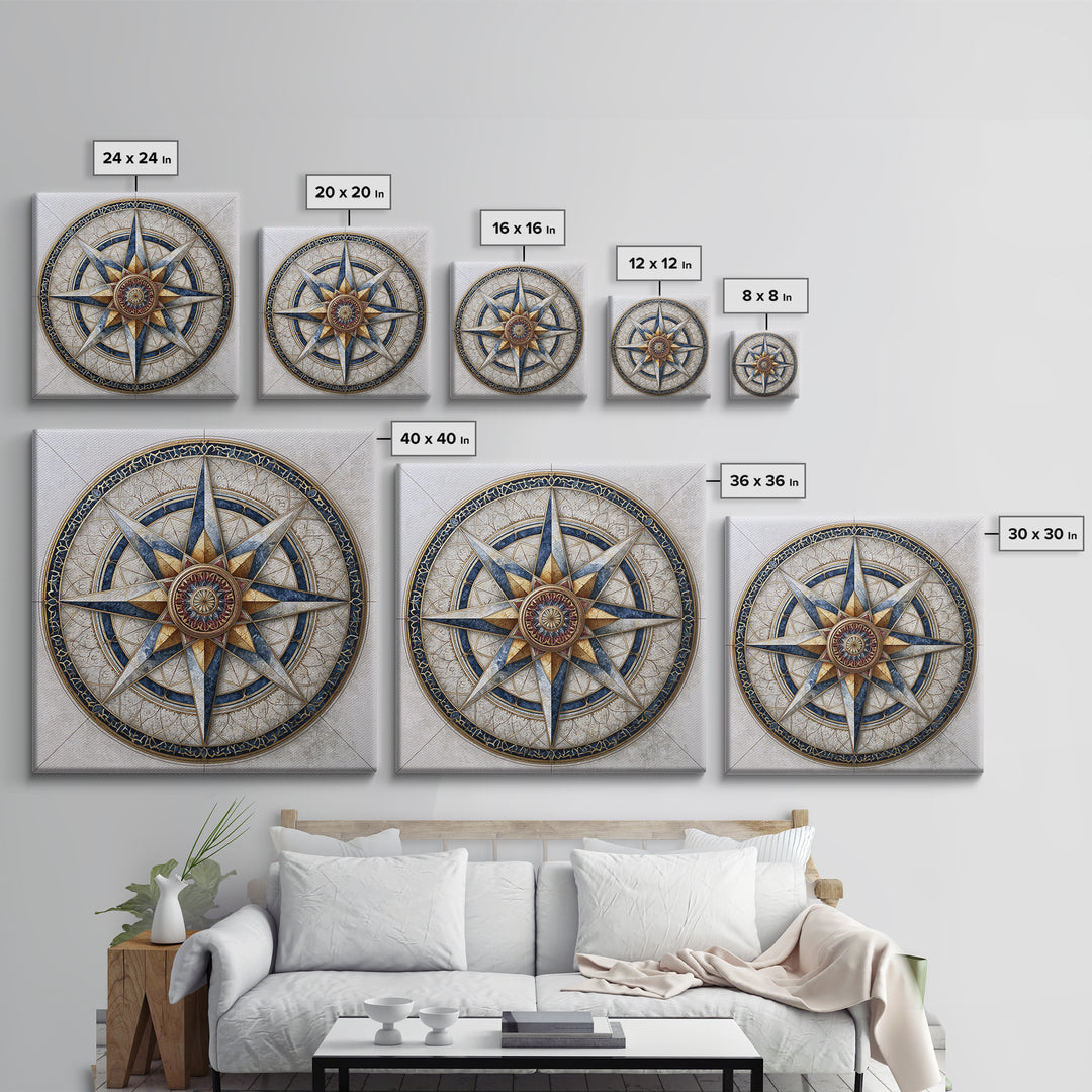 Gold Line Compass Mandala on Parchment Canvas Print, Sacred Geometry Art, Gallery Decor, Living Room Decor, Abstract Art, SGA-1x1-69