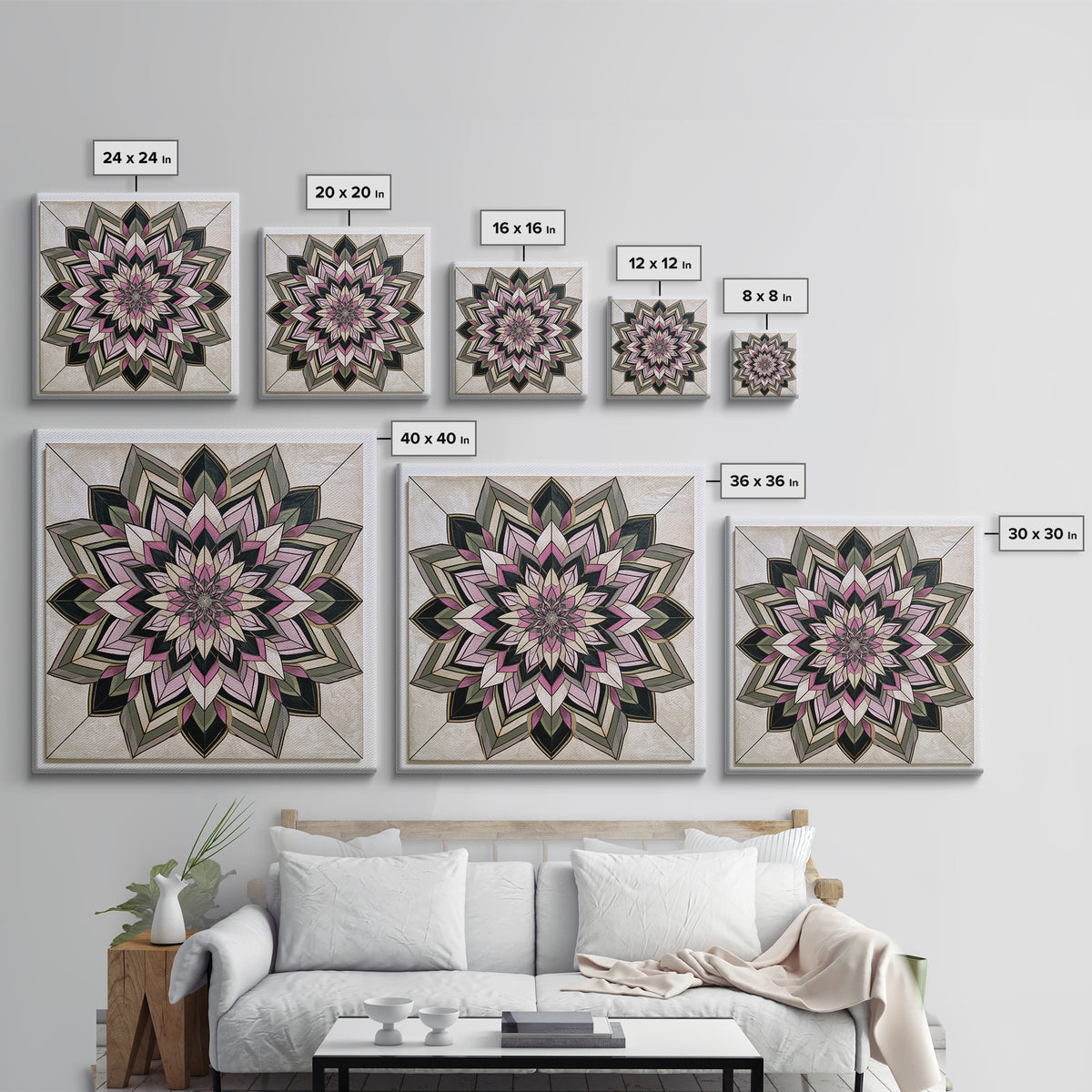 Mandala Lotus with Precise Radial Symmetry Framed Canvas Print, Sacred Geometry Art, Decorations, Living Room Decor, Geometry, SGA-1x1-74