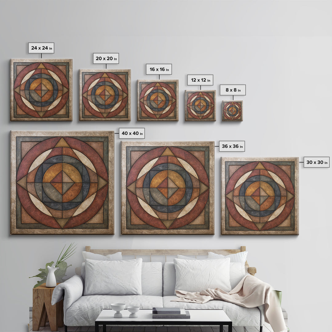 Concentric Circles and Triangles Canvas Print, Sacred Geometry Art, Textured Painting, Living Room Decor, Fine Art, Geometry, SGA-1x1-81