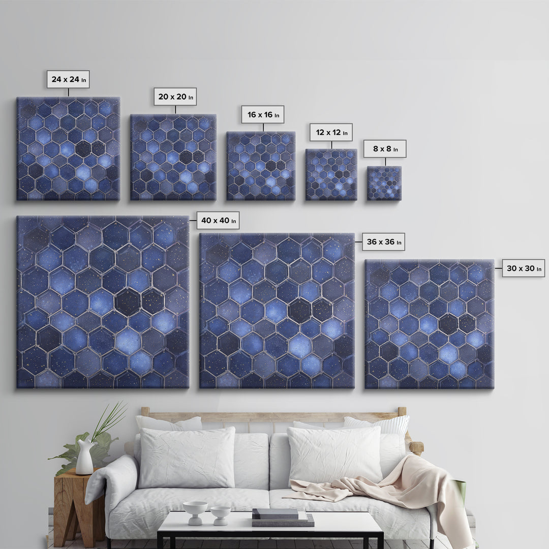 Hexagon Honeycomb Pattern Framed Canvas Print, Sacred Geometry Art, Textured Painting, Living Room Decor, Fine Art, Geometry, SGA-1x1-88
