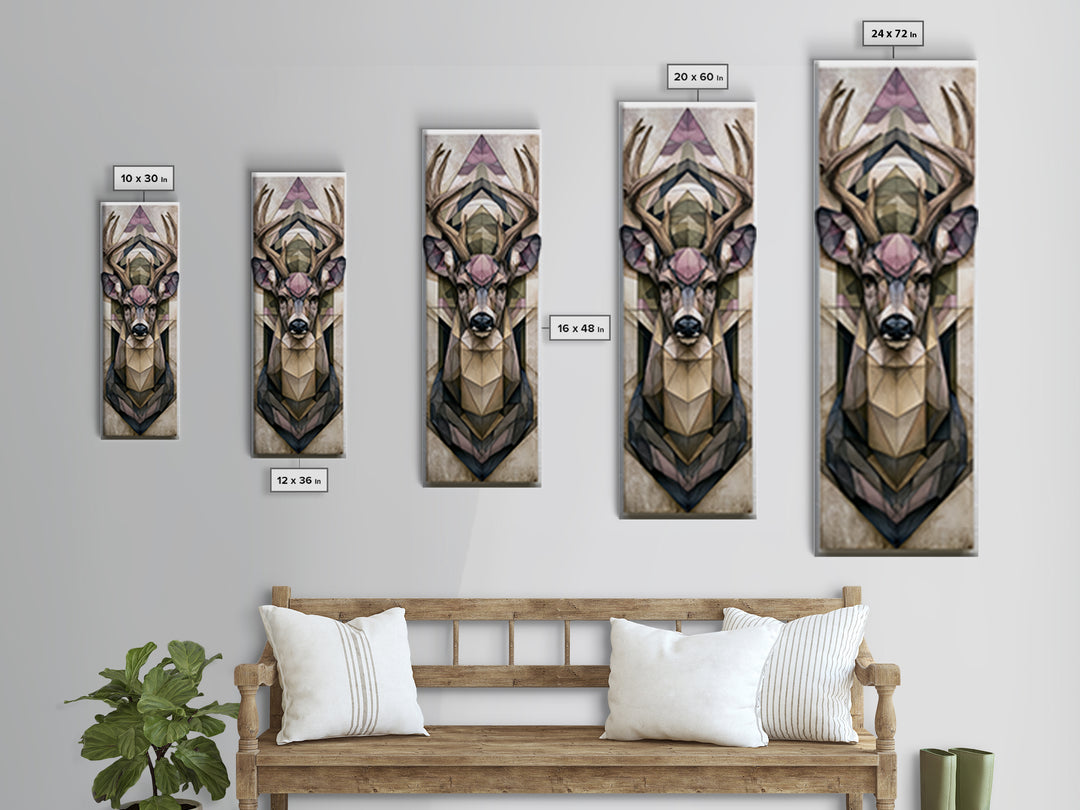 Sacred Deer Formed from Geometric Facets Canvas Print, Sacred Geometry Art, Large Wall Art, Living Room Decor, Geometry, SGA-1x3-43