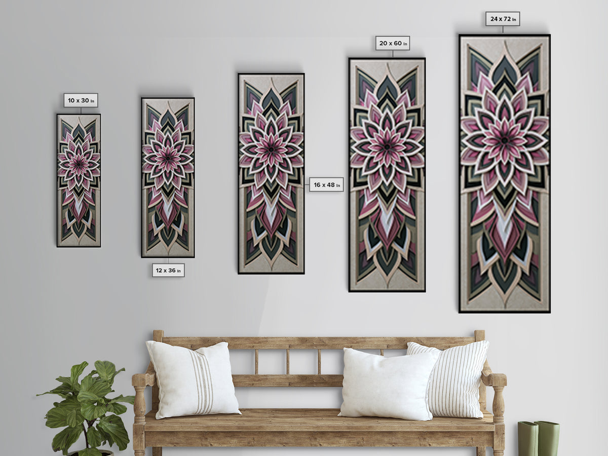 Mandala Lotus with Precise Radial Symmetry Canvas Print, Sacred Geometry Art, Gallery Decor, Living Room Decor, Geometry, SGA-1x3-62