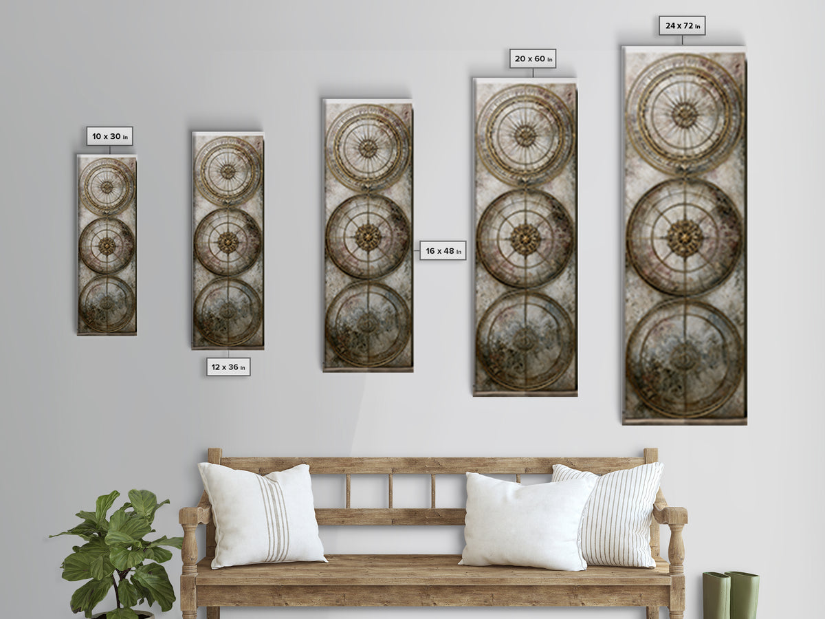 Gold Line Compass Mandala on Parchment Canvas Print, Sacred Geometry Art, Gallery Decor, Living Room Decor, Abstract Art, SGA-1x3-9