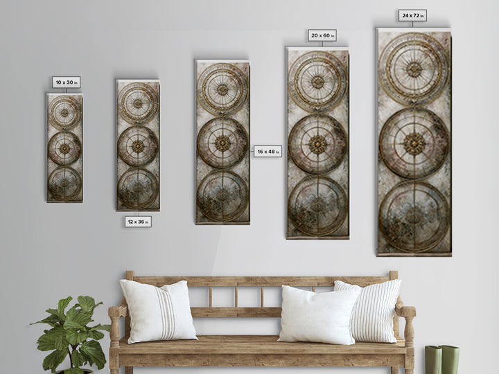 Gold Line Compass Mandala on Parchment Canvas Print, Sacred Geometry Art, Gallery Decor, Living Room Decor, Abstract Art, SGA-1x3-9