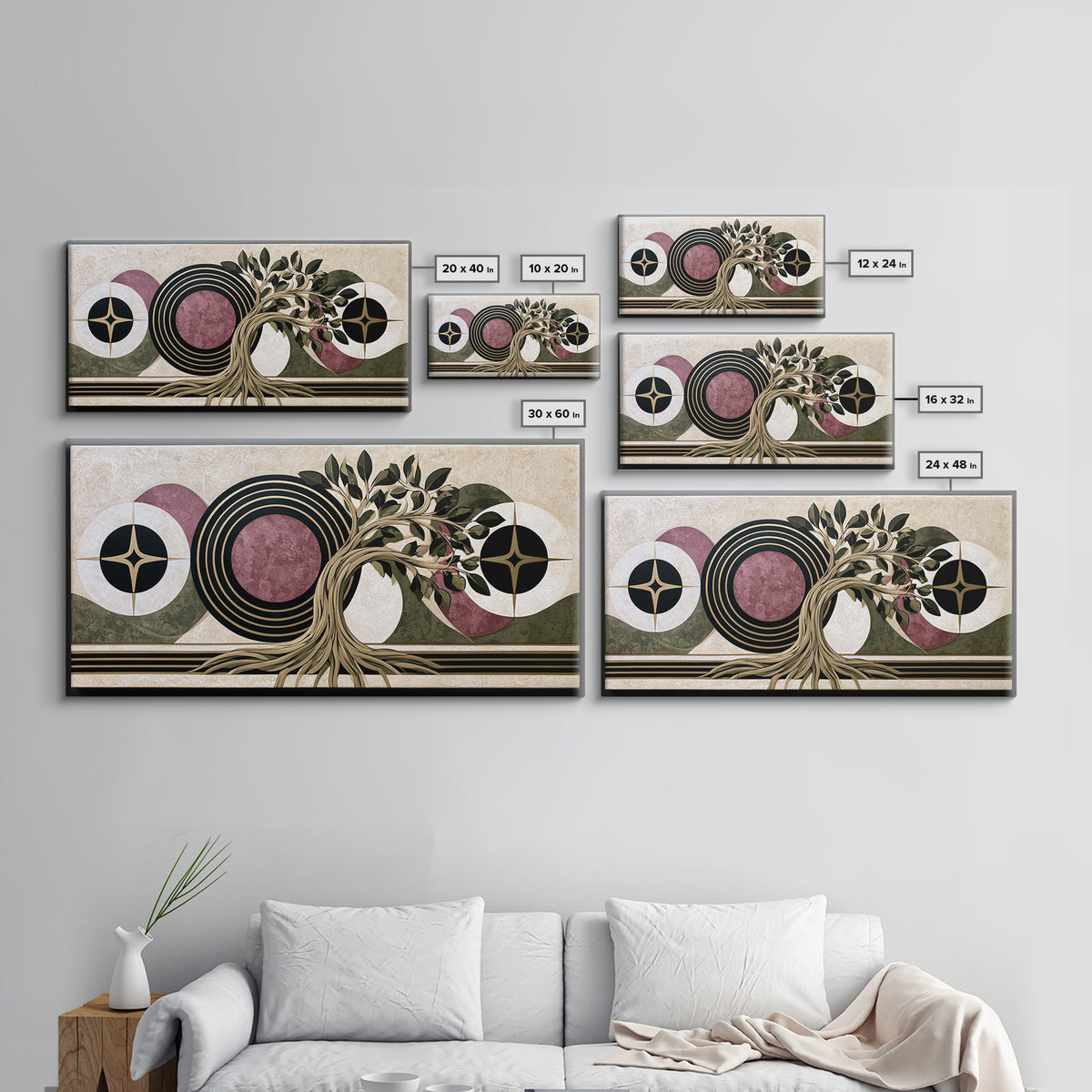 Geometric Tree of Life Framed Canvas Print, Sacred Geometry Art, Digital Download Art, Living Room Decor, Abstract Art, SGA-2x1-11