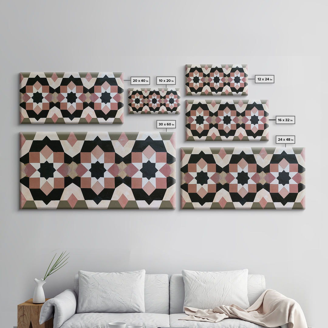 Moroccan Sacred Tile Star Pattern Framed Canvas Print, Sacred Geometry Art, Fine Art Print, Living Room Decor, Geometry, SGA-2x1-20