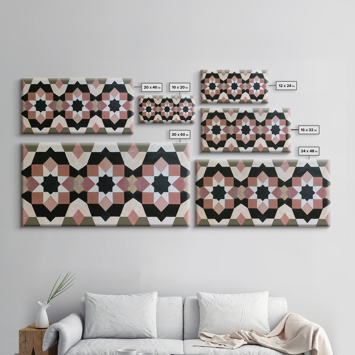 Moroccan Sacred Tile Star Pattern Framed Canvas Print, Sacred Geometry Art, Fine Art Print, Living Room Decor, Geometry, SGA-2x1-20
