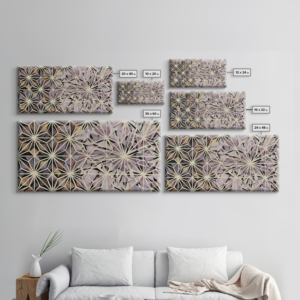 Crystal Grid Pattern Framed Canvas Print, Sacred Geometry Art, Wall Decor, Living Room Decor, Geometry, Boho Wall Decor, SGA-2x1-25