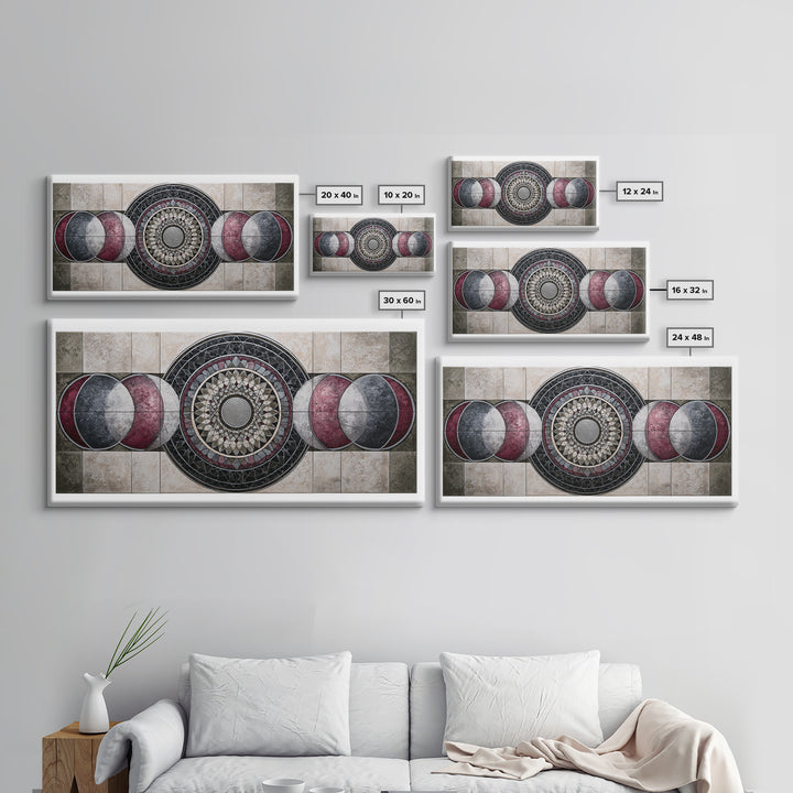 Moon Phase Mandala Canvas Print, Sacred Geometry Art, Wall Art, Living Room Decor, Fine Art, Geometry, Wall Art Print, SGA-2x1-58