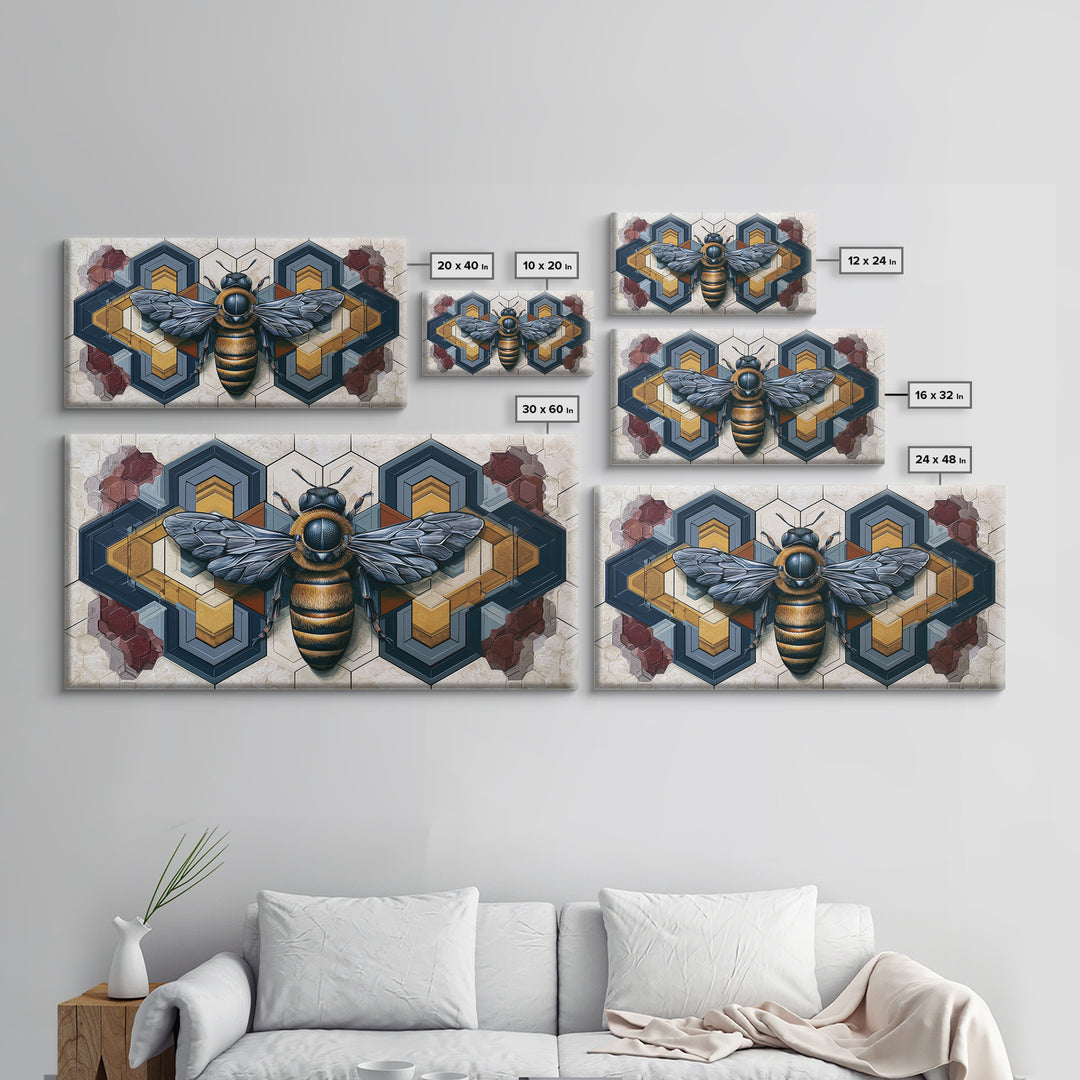 Hexagon Honeycomb Pattern Framed Canvas Print, Sacred Geometry Art, Living Room Decor, Oil Painting, Geometry, SGA-2x1-60