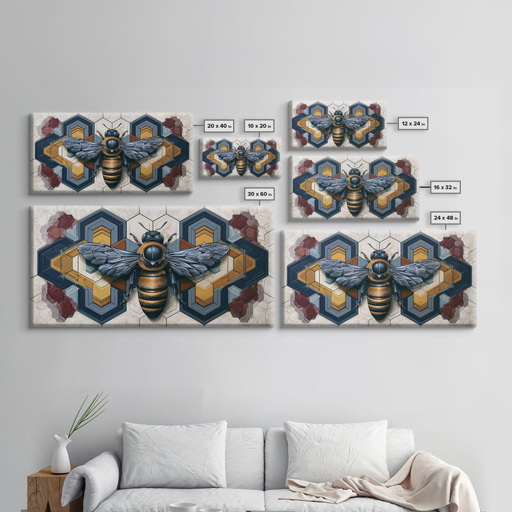 Hexagon Honeycomb Pattern Framed Canvas Print, Sacred Geometry Art, Living Room Decor, Oil Painting, Geometry, SGA-2x1-60