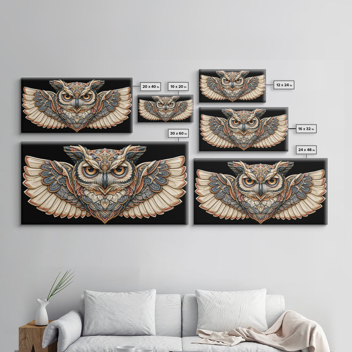 Sacred Owl Formed from Symmetrical Linework Canvas Print, Sacred Geometry Art, Room Decor, Living Room Decor, Abstract Art, SGA-2x1-62