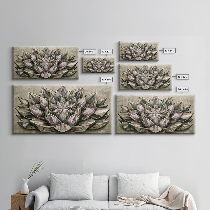 Crystal Lotus Arrangement Canvas Print, Sacred Geometry Art, Digital Wall Art, Living Room Decor, Fine Art, Geometry, SGA-2x1-64