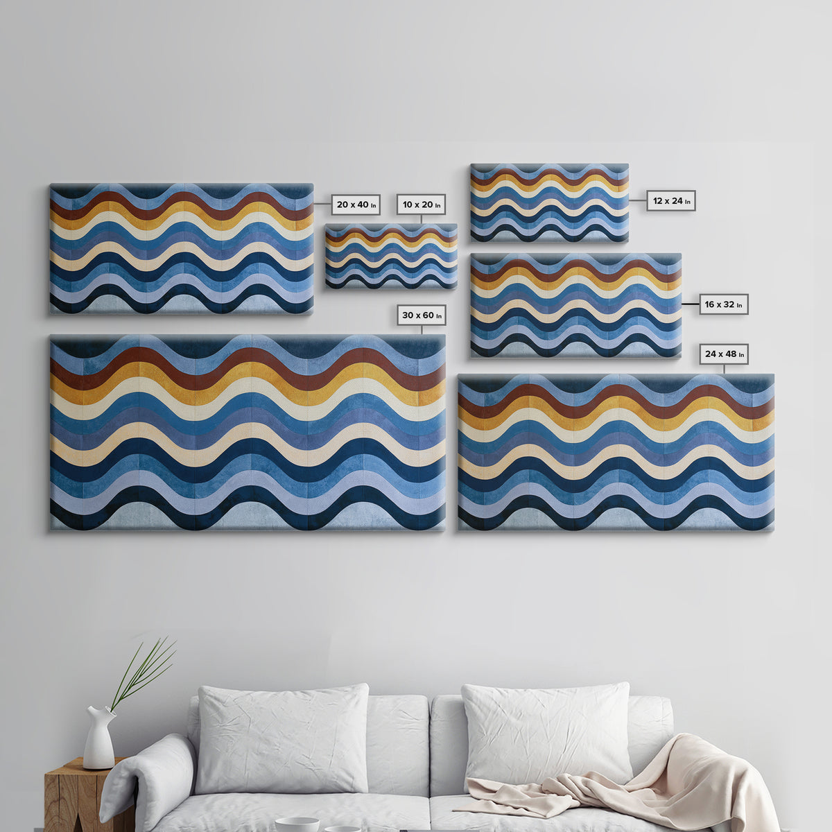 Geometric Wave Pattern Canvas Print, Sacred Geometry Art, Textured Painting, Living Room Decor, Abstract Art, Geometry, SGA-2x1-66