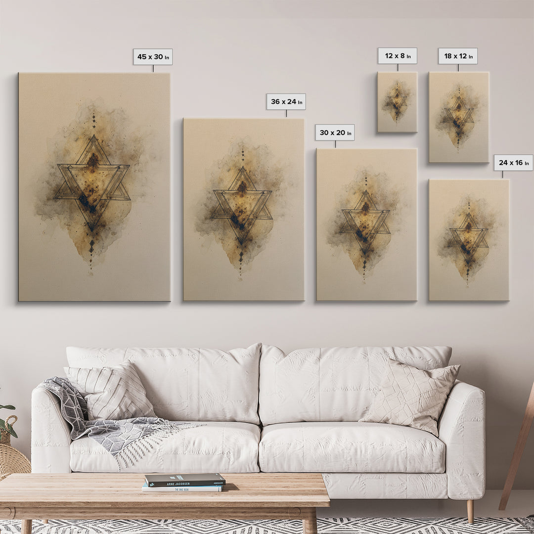 Triangle Mountain Landscape Framed Canvas Print, Sacred Geometry Art, Wall Art, Living Room Decor, Oil Painting, Geometry, SGA-2x3-1