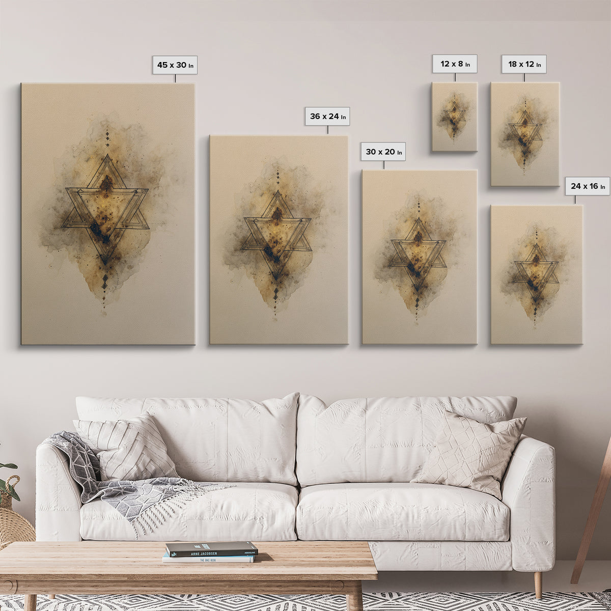 Triangle Mountain Landscape Framed Canvas Print, Sacred Geometry Art, Wall Art, Living Room Decor, Oil Painting, Geometry, SGA-2x3-1