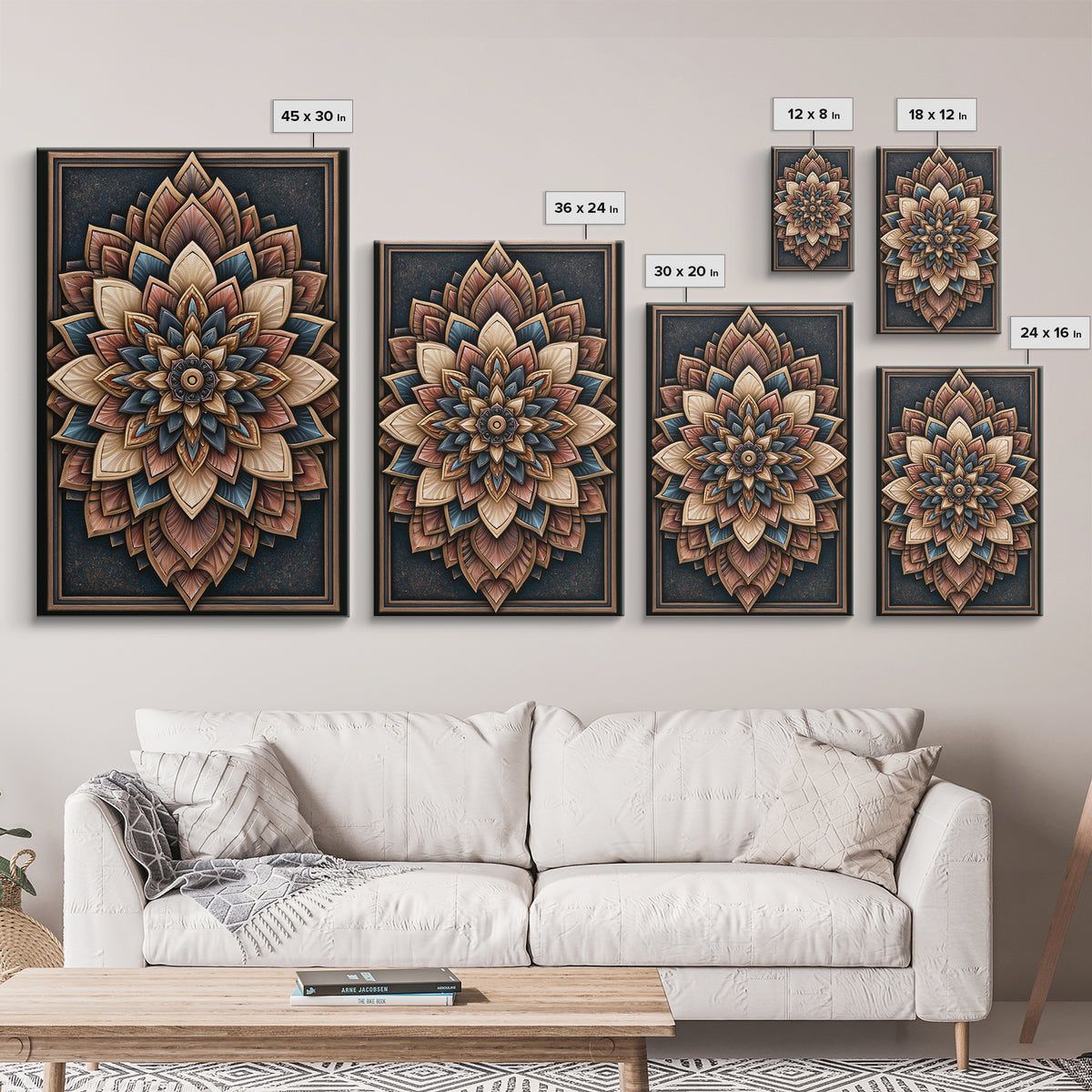 Mandala Lotus with Precise Radial Symmetry Canvas Print, Sacred Geometry Art, Luxury Decor, Living Room Decor, Geometry, SGA-2x3-10