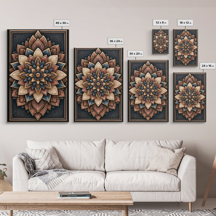 Mandala Lotus with Precise Radial Symmetry Canvas Print, Sacred Geometry Art, Luxury Decor, Living Room Decor, Geometry, SGA-2x3-10