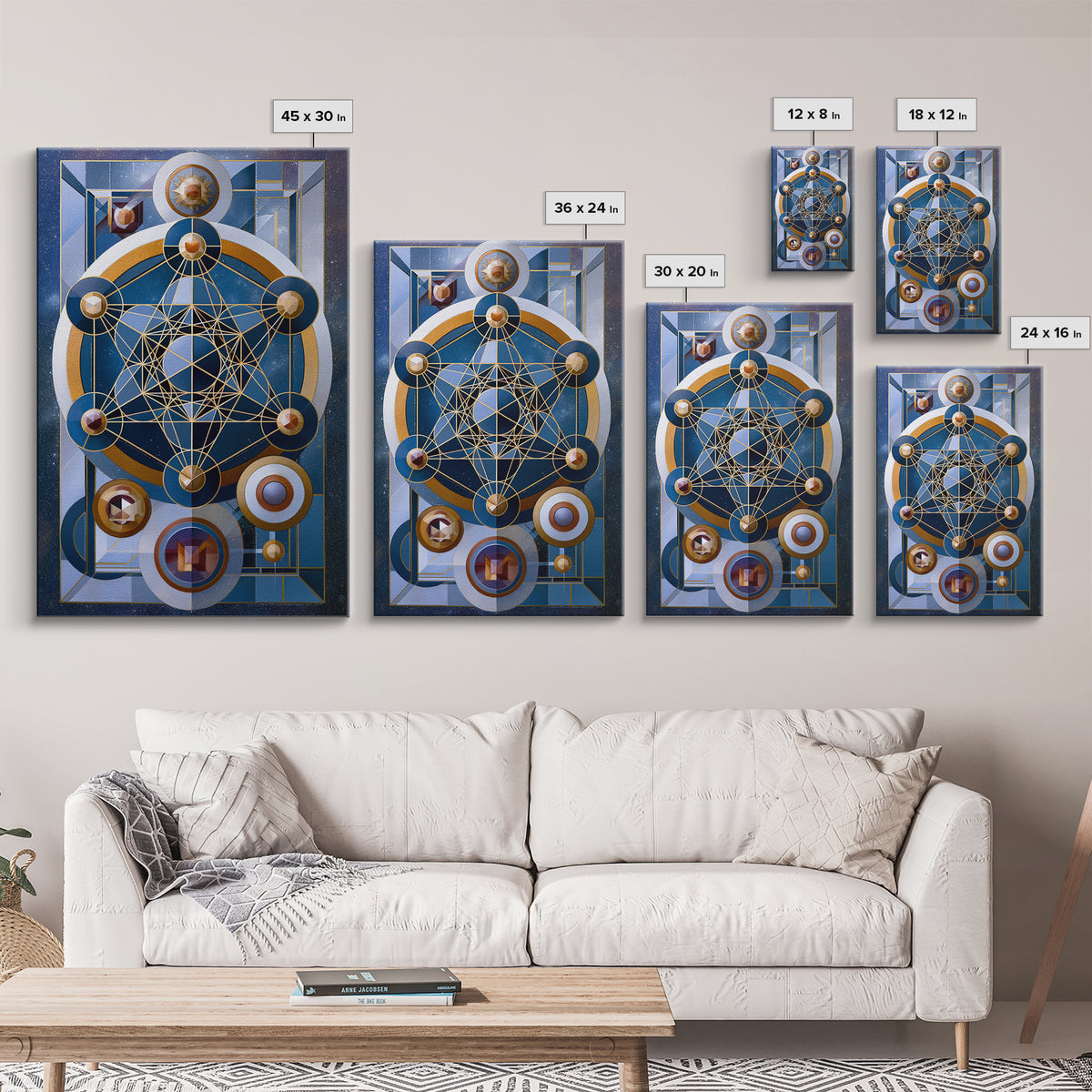 Metatron Cube with Celestial Background Canvas Print, Sacred Geometry Art, Decorations, Living Room Decor, Abstract Art, SGA-2x3-11