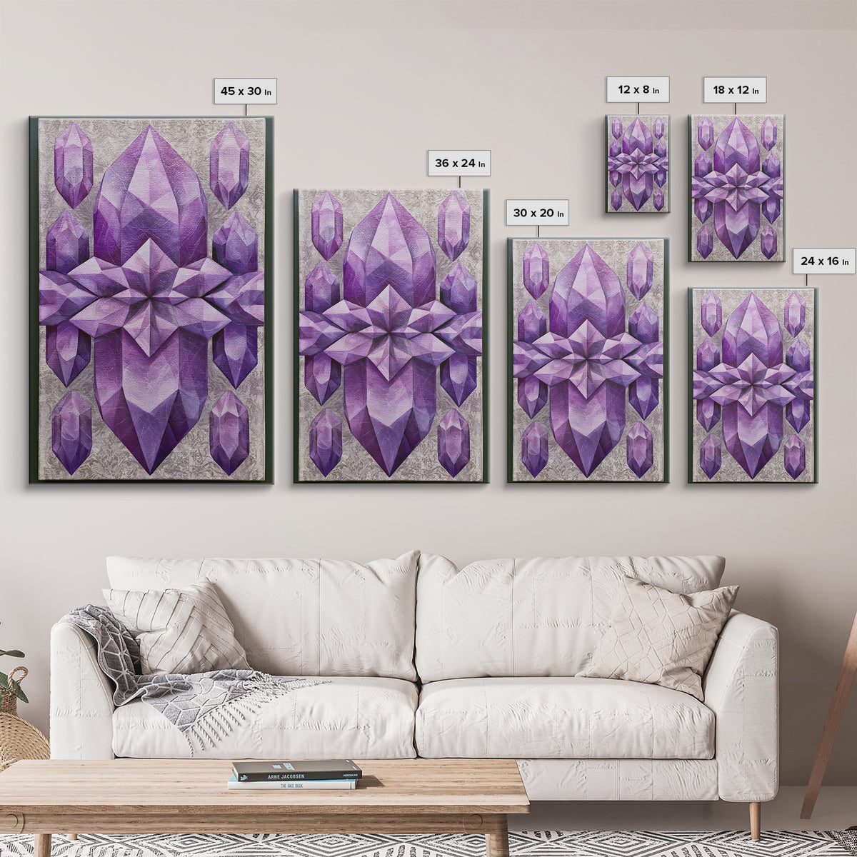 Crystal Grid Pattern Framed Canvas Print, Sacred Geometry Art, Digital Art, Living Room Decor, Geometry, Minimalist Wall Art, SGA-2x3-13