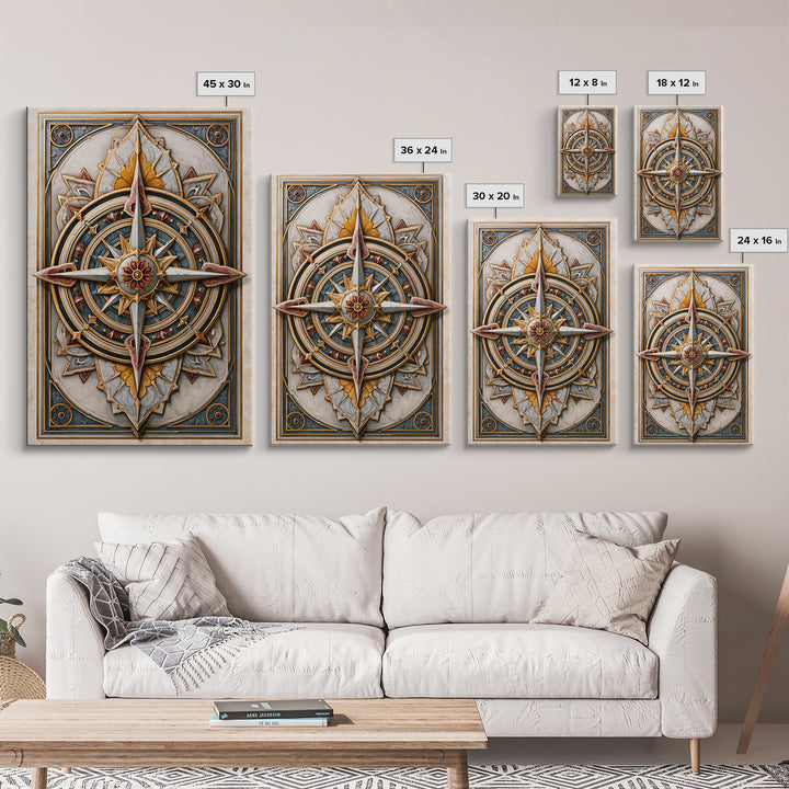 Gold Line Compass Mandala on Parchment Canvas Print, Sacred Geometry Art, Wall Decor, Living Room Decor, Abstract Art, Geometry, SGA-2x3-29