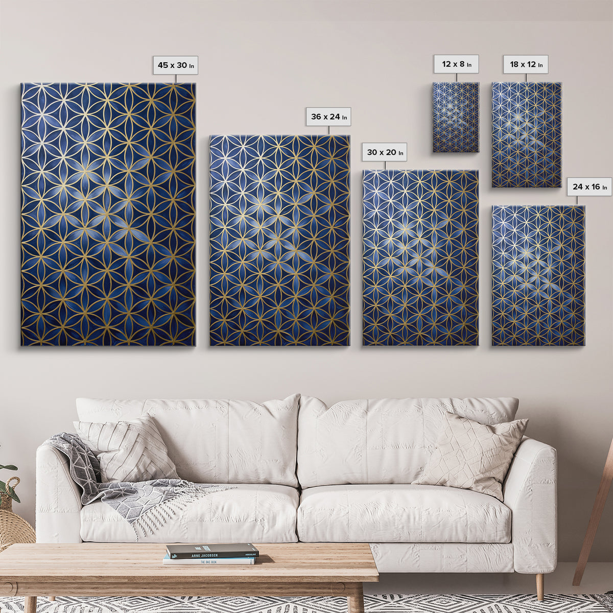 Flower of Life Pattern Framed Canvas Print, Sacred Geometry Art, Large Wall Art, Living Room Decor, Fine Art, Geometry, SGA-2x3-33