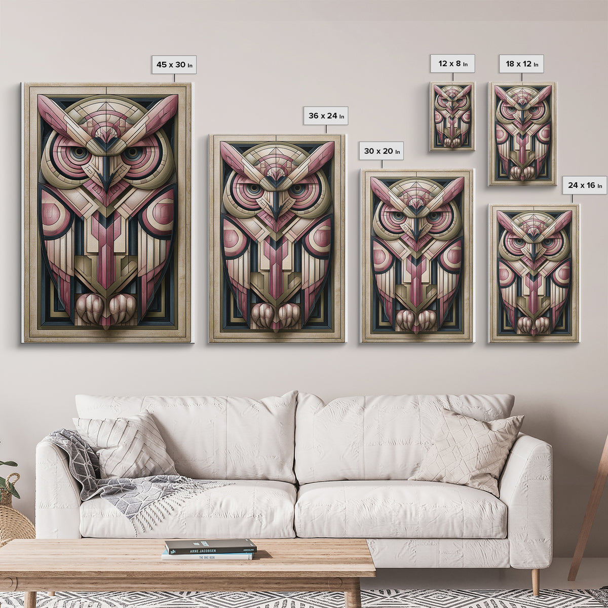 Sacred Owl Formed from Symmetrical Linework Canvas Print, Sacred Geometry Art, Digital Art, Living Room Decor, Geometry, SGA-2x3-74