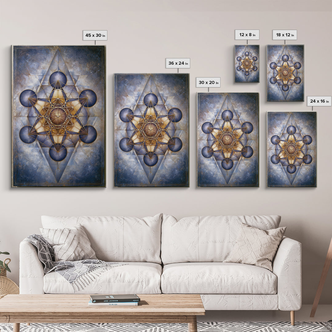Metatron Cube with Celestial Background Framed Canvas Print, Sacred Geometry Art, Boho Decor, Living Room Decor, Abstract Art, SGA-2x3-83