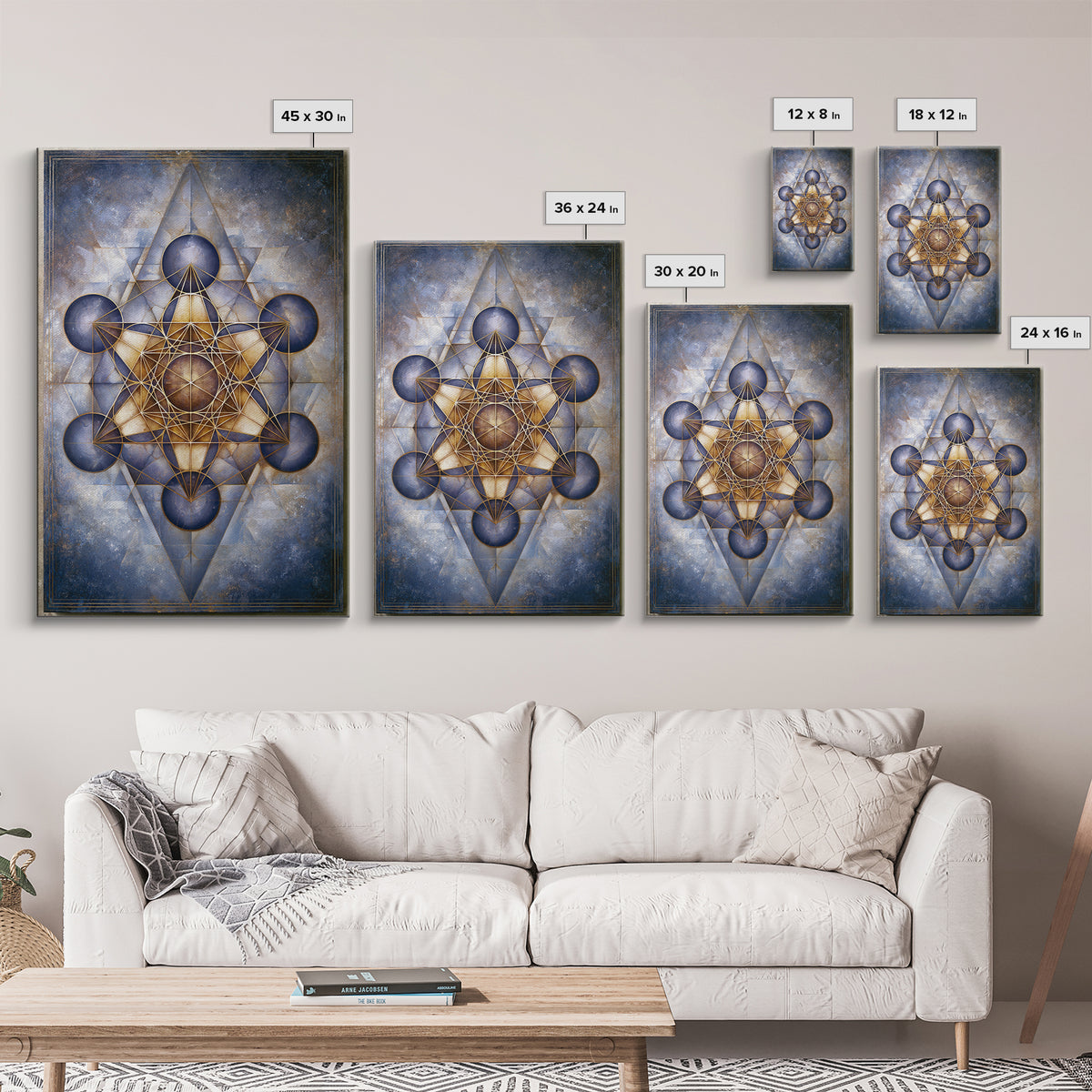 Metatron Cube with Celestial Background Framed Canvas Print, Sacred Geometry Art, Boho Decor, Living Room Decor, Abstract Art, SGA-2x3-83
