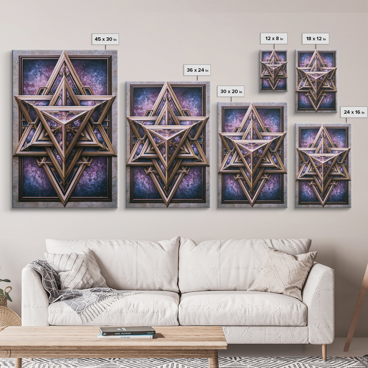 Star Tetrahedron with Watercolor Galaxy Wash Canvas Print, Sacred Geometry Art, Digital Wall Art, Living Room Decor, Geometry, SGA-2x3-88