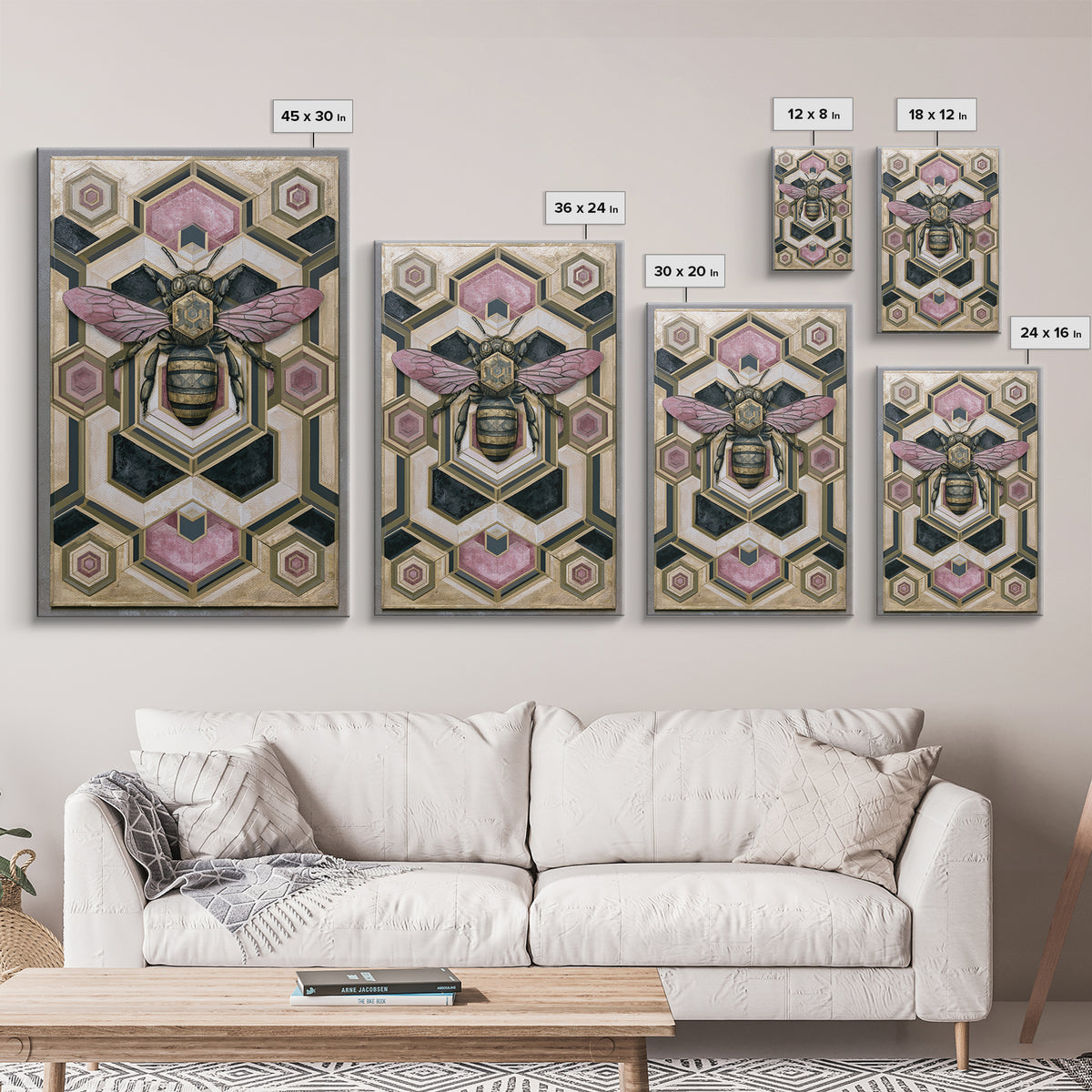 Hexagon Honeycomb Pattern Canvas Print, Sacred Geometry Art, Wall Hanging, Living Room Decor, Fine Art, Geometry, Wabi Sabi Art, SGA-2x3-96