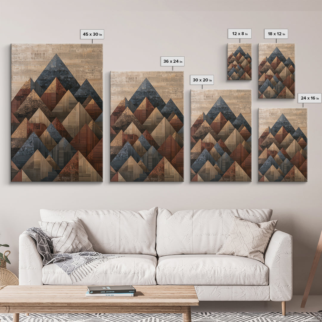 Triangle Mountain Landscape Framed Canvas Print, Sacred Geometry Art, Boho Wall Art, Living Room Decor, Fine Art, Geometry, SGA-2x3-97