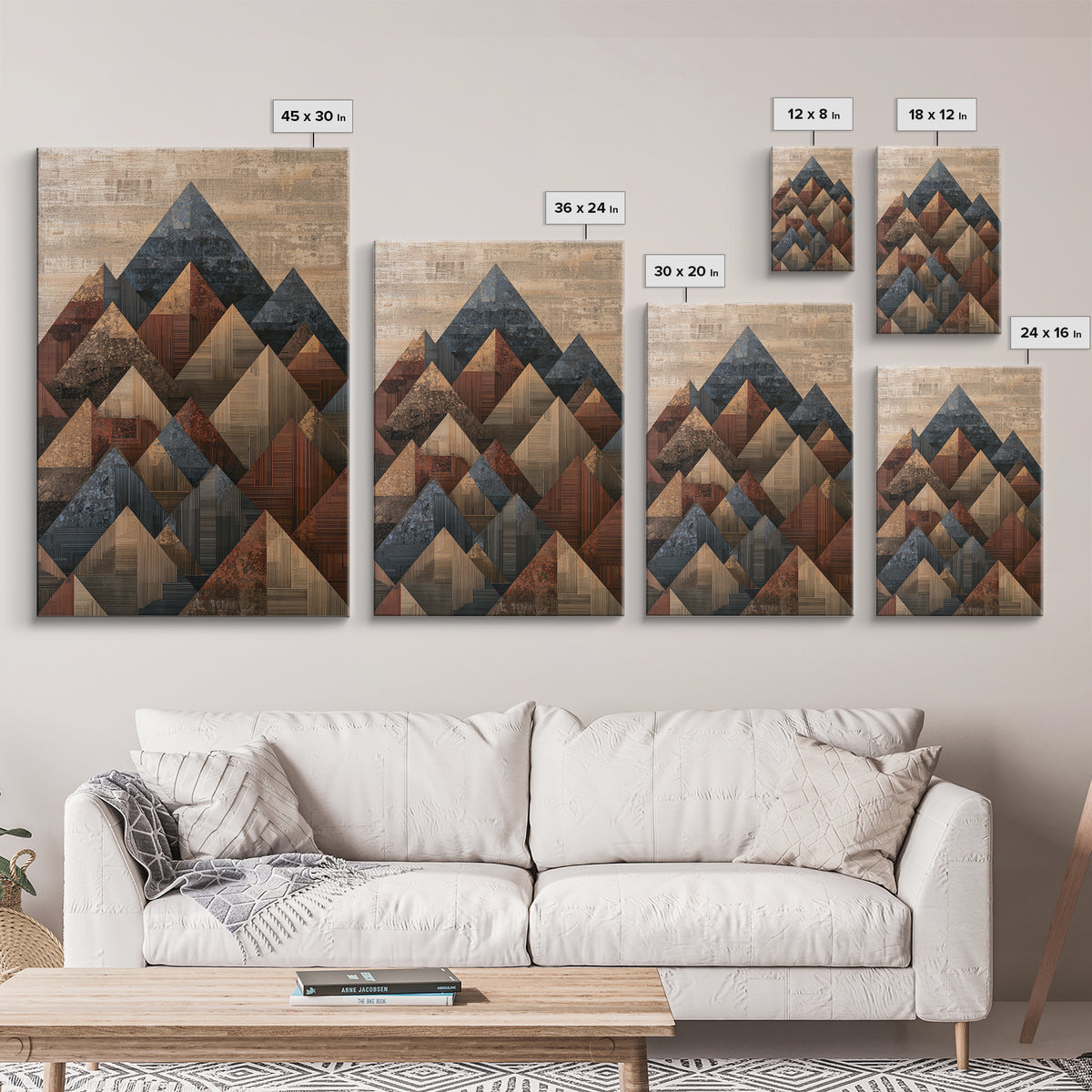 Triangle Mountain Landscape Framed Canvas Print, Sacred Geometry Art, Boho Wall Art, Living Room Decor, Fine Art, Geometry, SGA-2x3-97