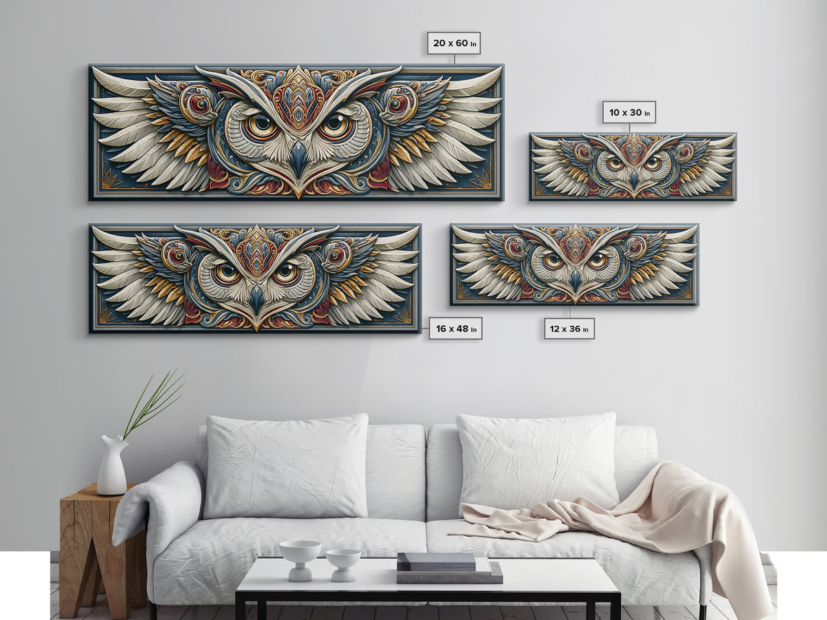 Sacred Owl Formed from Symmetrical Linework Canvas Print, Sacred Geometry Art, Wall Decor, Living Room Decor, Geometry, SGA-3x1-10