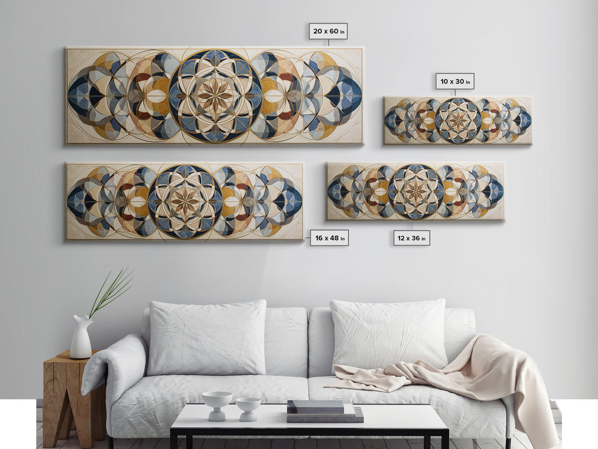 Gold Line Compass Mandala on Parchment Canvas Print, Sacred Geometry Art, Living Room Decor, Geometry, Mandala Wall Art, SGA-3x1-13