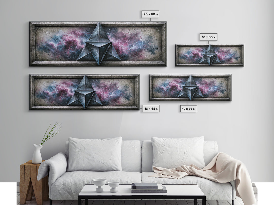 Star Tetrahedron with Watercolor Galaxy Wash Canvas Print, Sacred Geometry Art, Spiritual Wall Art, Living Room Decor, Geometry, SGA-3x1-24