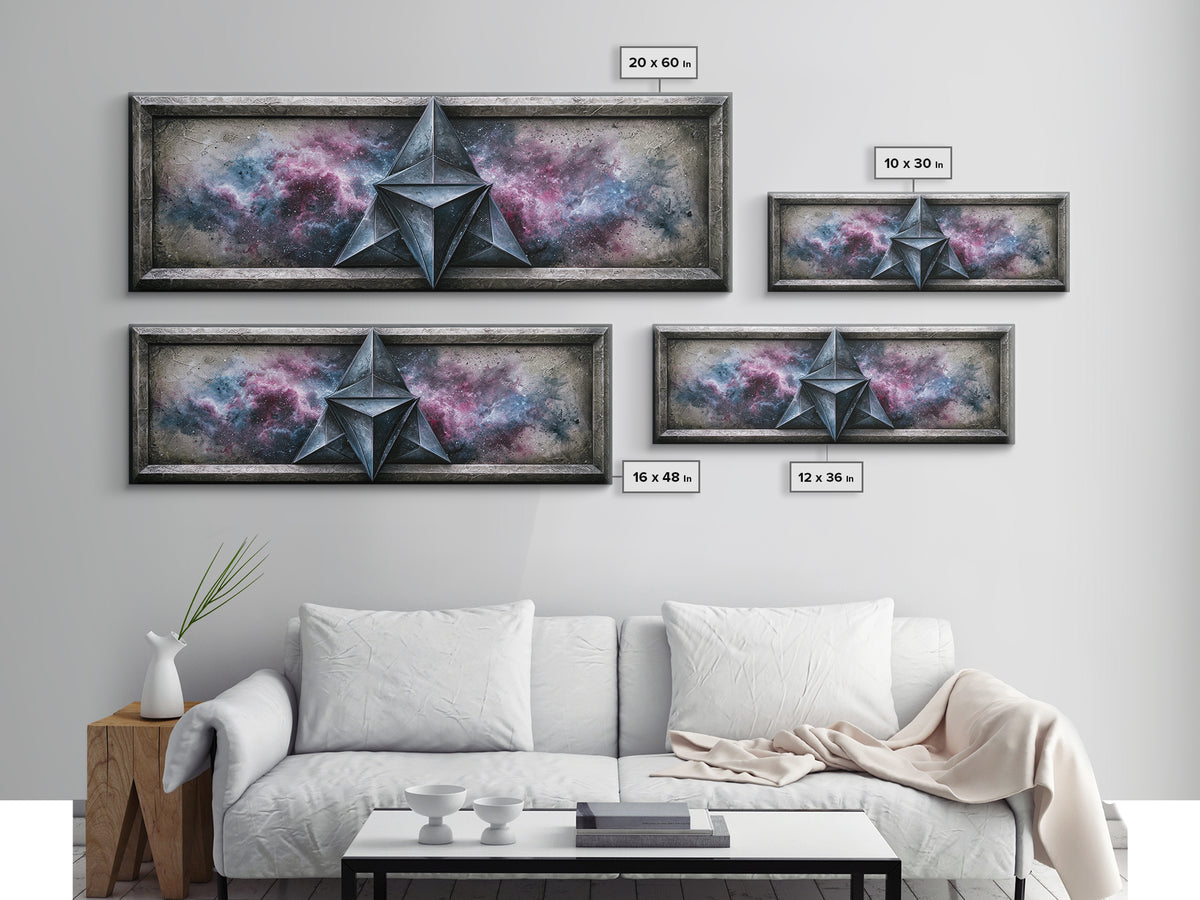 Star Tetrahedron with Watercolor Galaxy Wash Canvas Print, Sacred Geometry Art, Spiritual Wall Art, Living Room Decor, Geometry, SGA-3x1-24