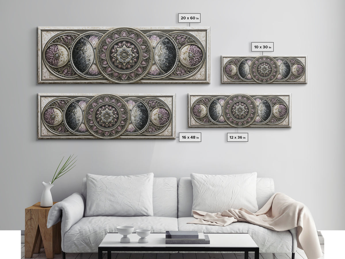 Moon Phase Mandala Canvas Print, Sacred Geometry Art, Wall Art, Living Room Decor, Fine Art, Geometry, Wall Art Print, SGA-3x1-30