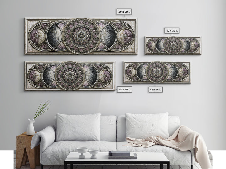 Moon Phase Mandala Canvas Print, Sacred Geometry Art, Wall Art, Living Room Decor, Fine Art, Geometry, Wall Art Print, SGA-3x1-30
