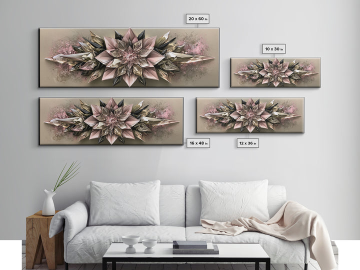 Crystal Lotus Arrangement Canvas Print, Sacred Geometry Art, Decorations, Living Room Decor, Geometry, Minimalist Decor, SGA-3x1-36