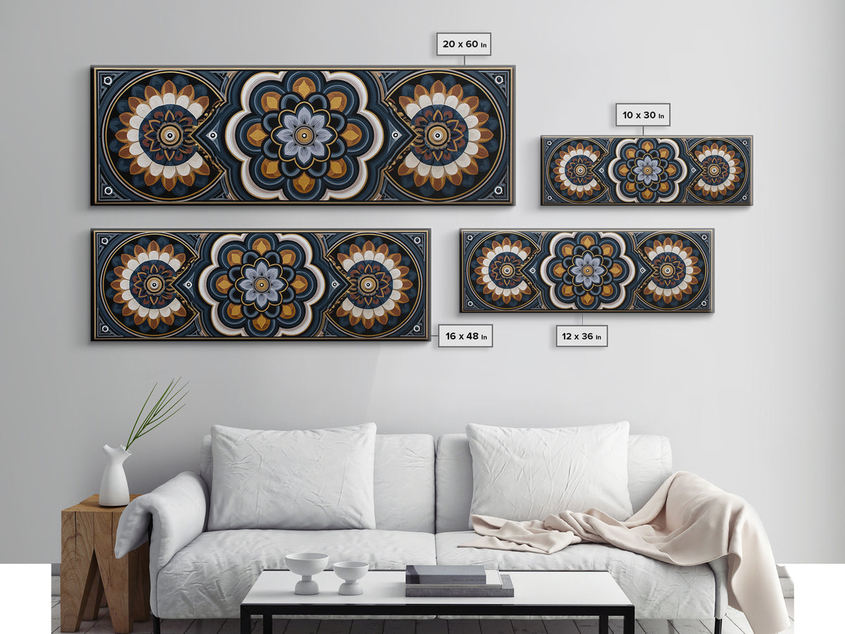 Black and Gold Geometric Rosette Canvas Print, Sacred Geometry Art, Rustic Home Decor, Living Room Decor, Abstract Art, SGA-3x1-4