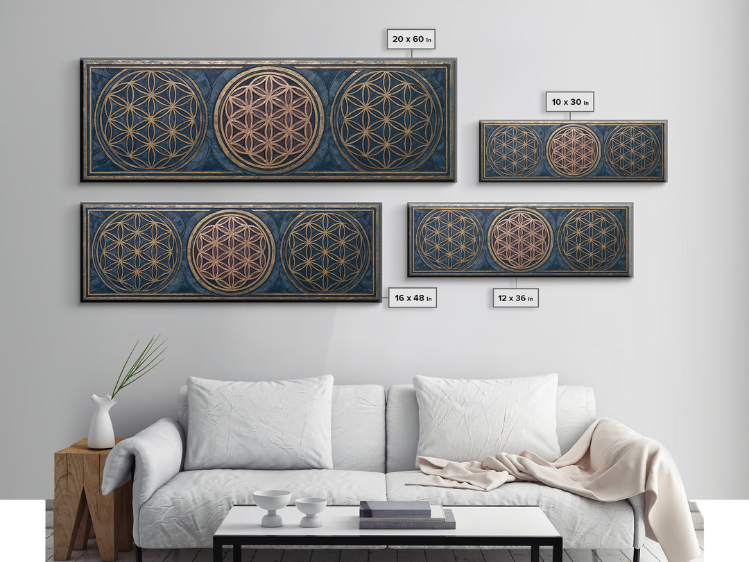 Flower of Life Pattern Canvas Print, Sacred Geometry Art, Mandala Wall Art, Living Room Decor, Geometry, Statement Artwork, SGA-3x1-41