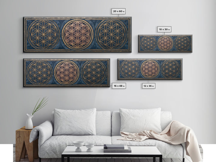 Flower of Life Pattern Canvas Print, Sacred Geometry Art, Mandala Wall Art, Living Room Decor, Geometry, Statement Artwork, SGA-3x1-41