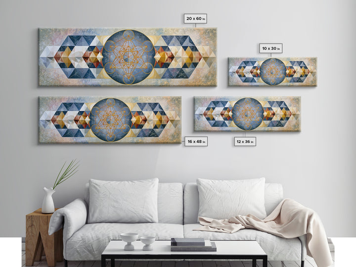 Metatron Cube with Celestial Background Canvas Print, Sacred Geometry Art, Large Wall Art, Living Room Decor, Geometry, SGA-3x1-67