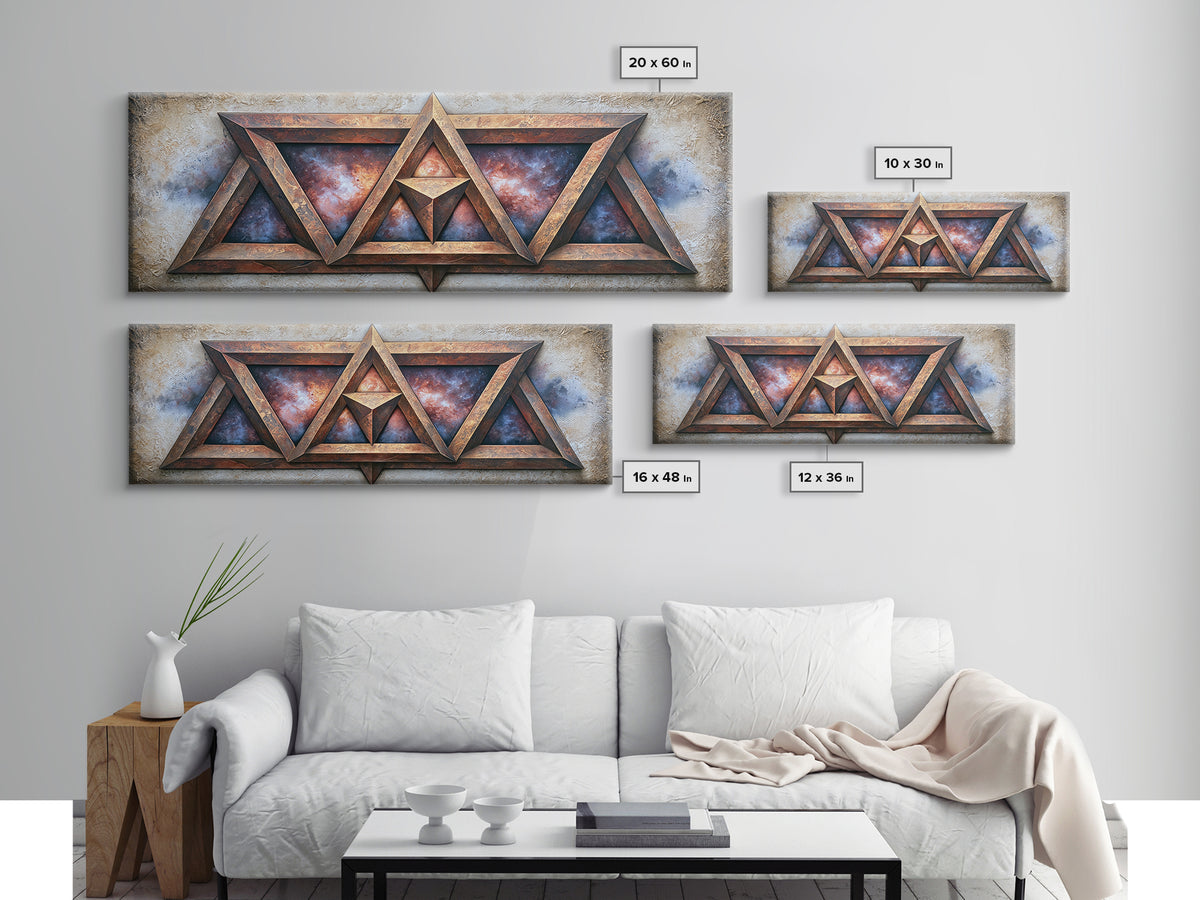 Star Tetrahedron with Watercolor Galaxy Wash Framed Canvas Print, Sacred Geometry Art, Wall Art, Living Room Decor, Geometry, SGA-3x1-72
