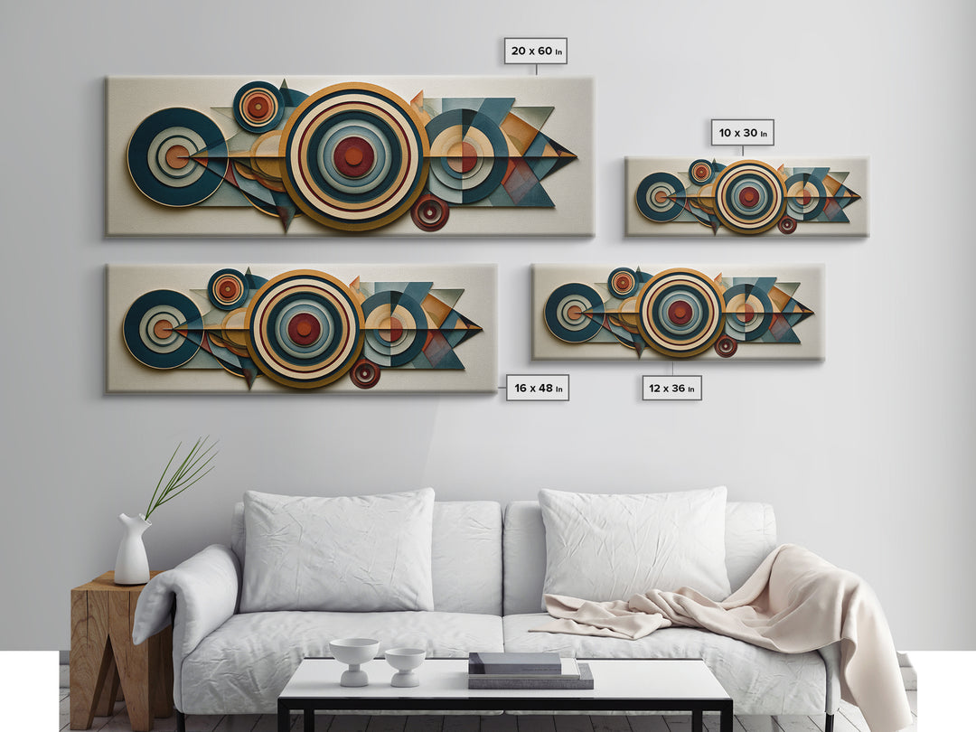 Concentric Circles and Triangles Framed Canvas Print, Sacred Geometry Art, Abstract Art Print, Living Room Decor, Geometry, SGA-3x1-73