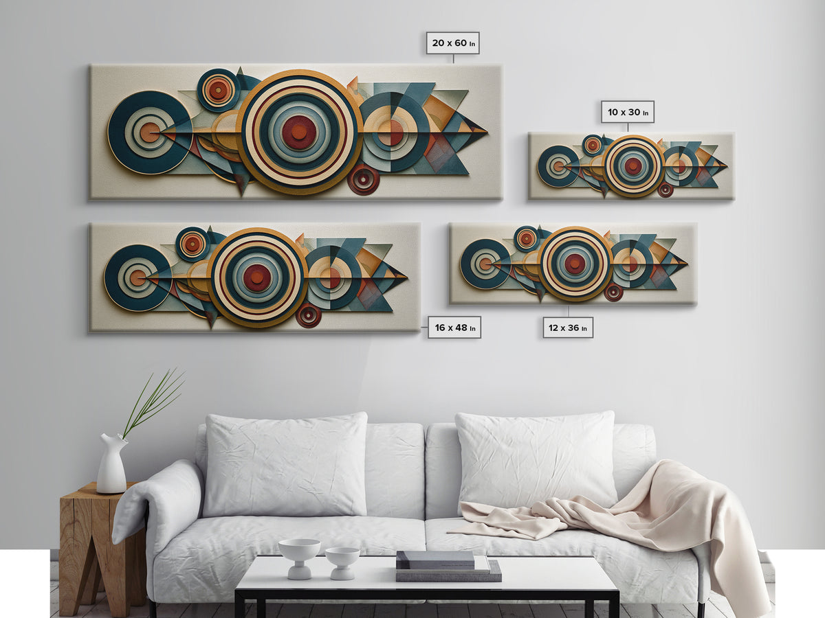 Concentric Circles and Triangles Framed Canvas Print, Sacred Geometry Art, Abstract Art Print, Living Room Decor, Geometry, SGA-3x1-73