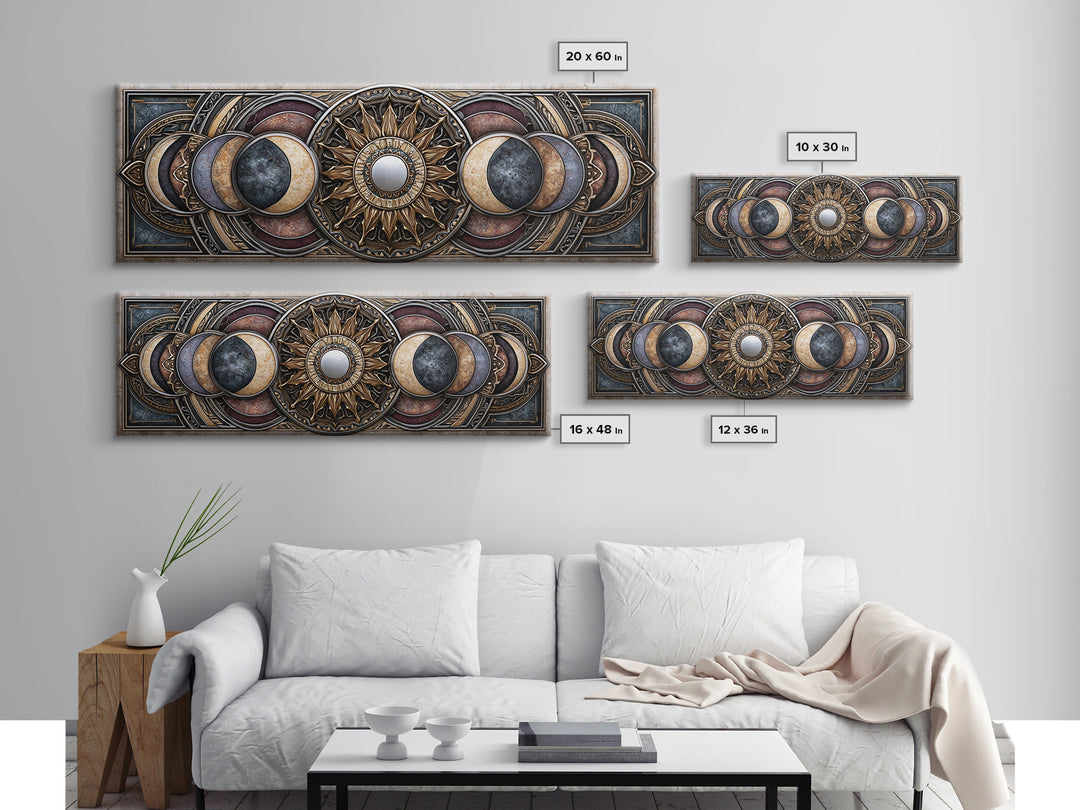 Moon Phase Mandala Canvas Print, Sacred Geometry Art, Fall Decor, Living Room Decor, Geometry, Boho Decor, Minimalist Wall Art, SGA-3x1-78